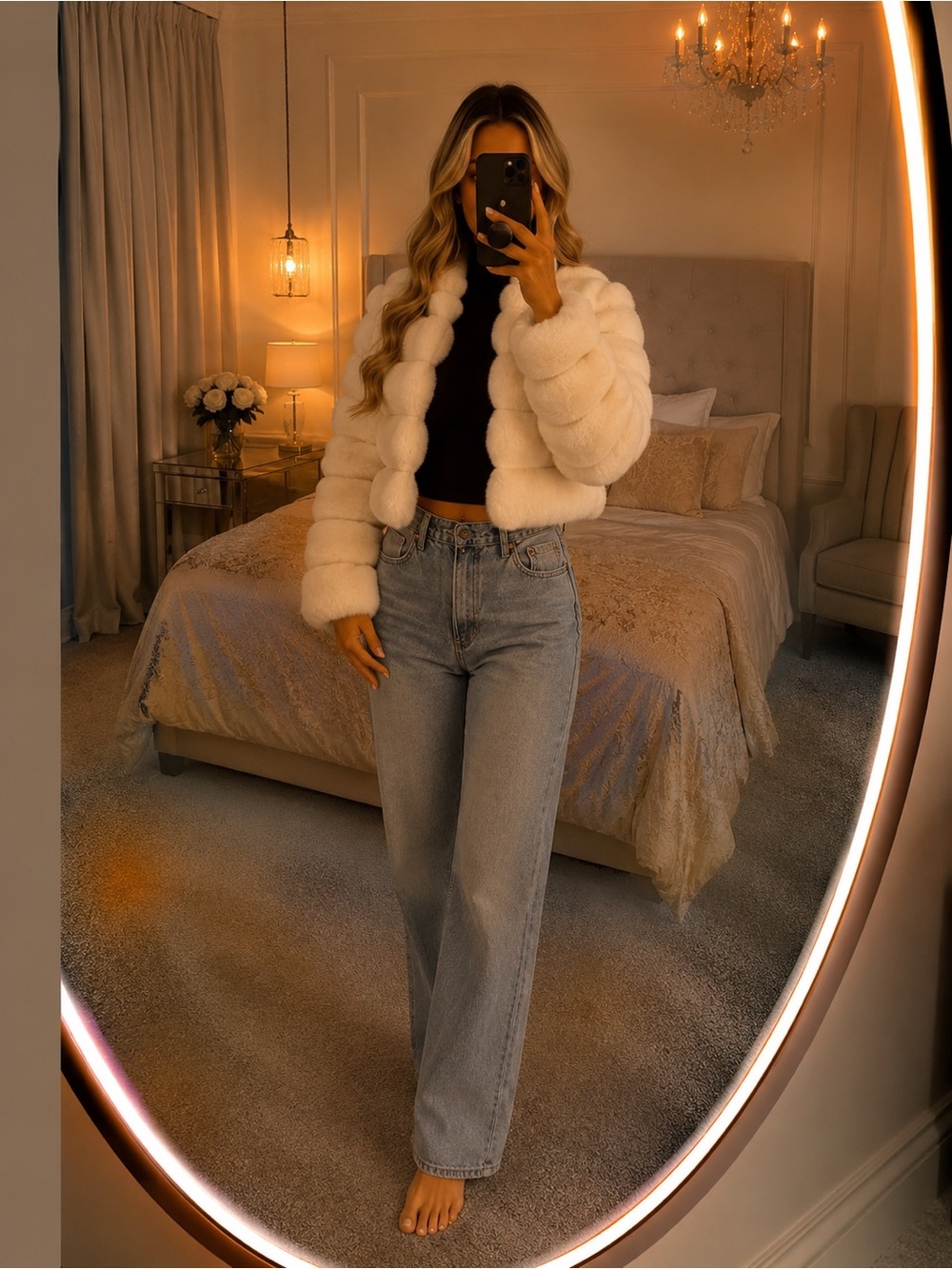 Cropped Plush Faux Fur Jacket